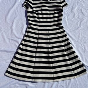 Boden Black & White Striped Fit-and-Flare Dress
